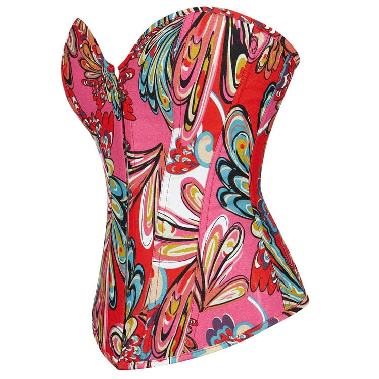 Kobine Women's Gothic Colorful Floral Printed Overbust Corset