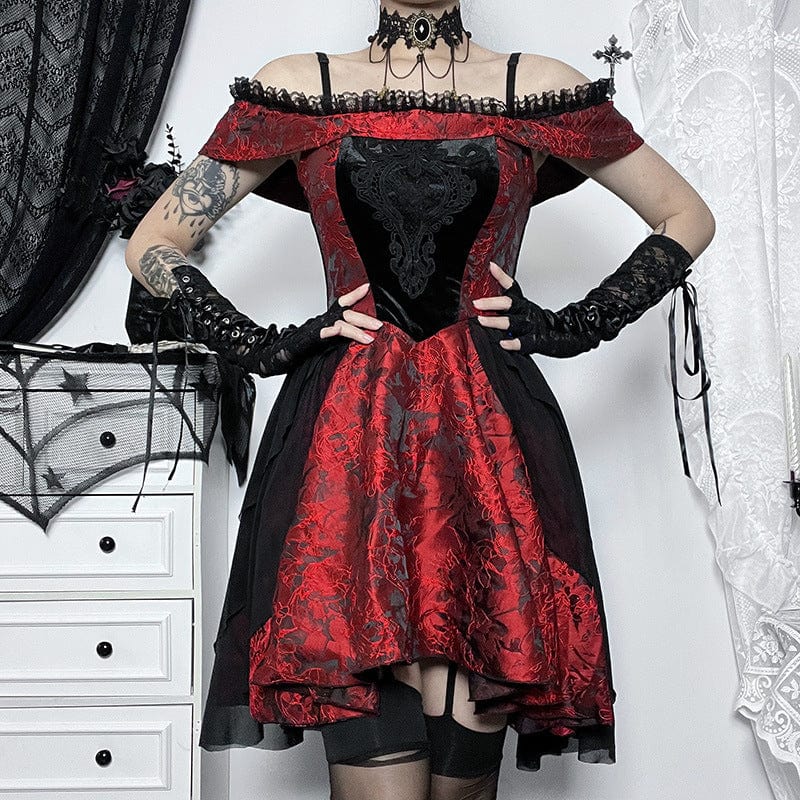 Kobine Women's Gothic Contrast Color Jacquard Slip Dress