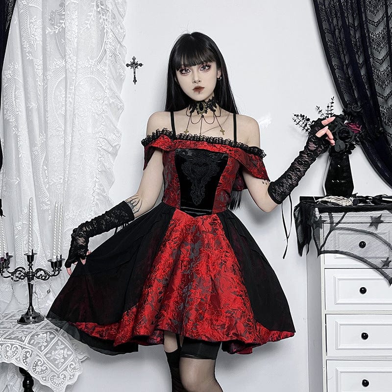 Kobine Women's Gothic Contrast Color Jacquard Slip Dress