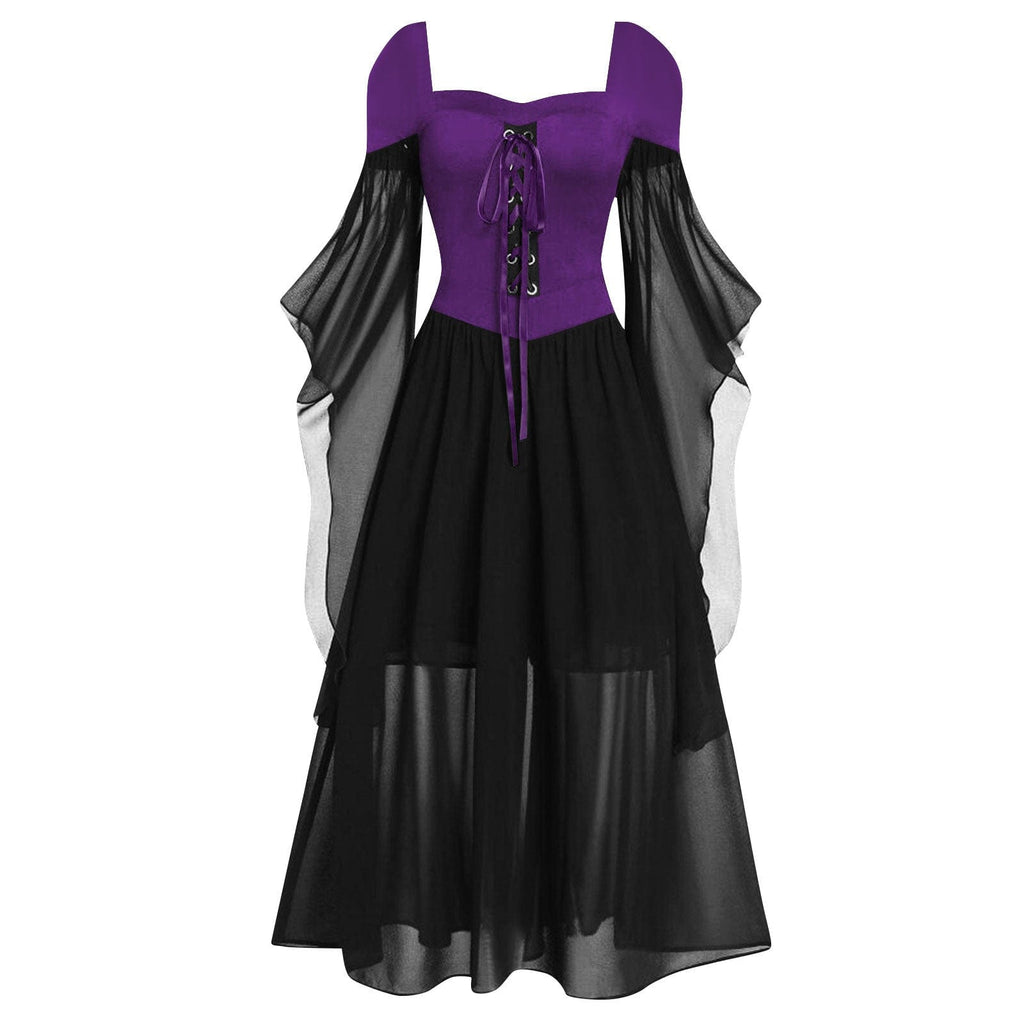 Kobine Women's Gothic Contrast Color Lace-up Witch Dress