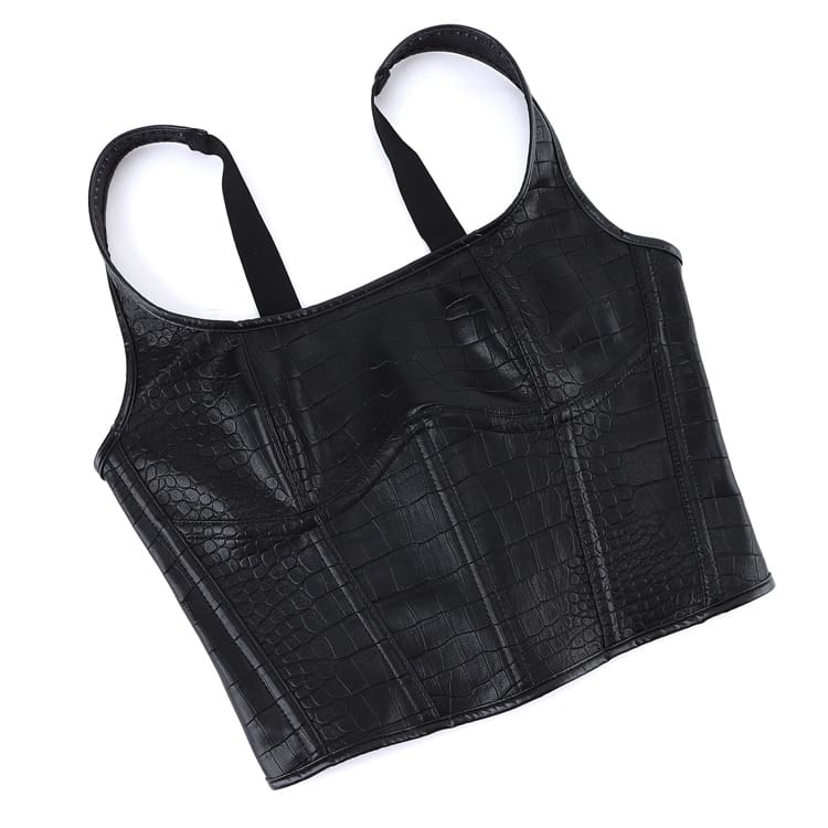 Kobine Women's Gothic Croc Embossed Strap Overbust Corset
