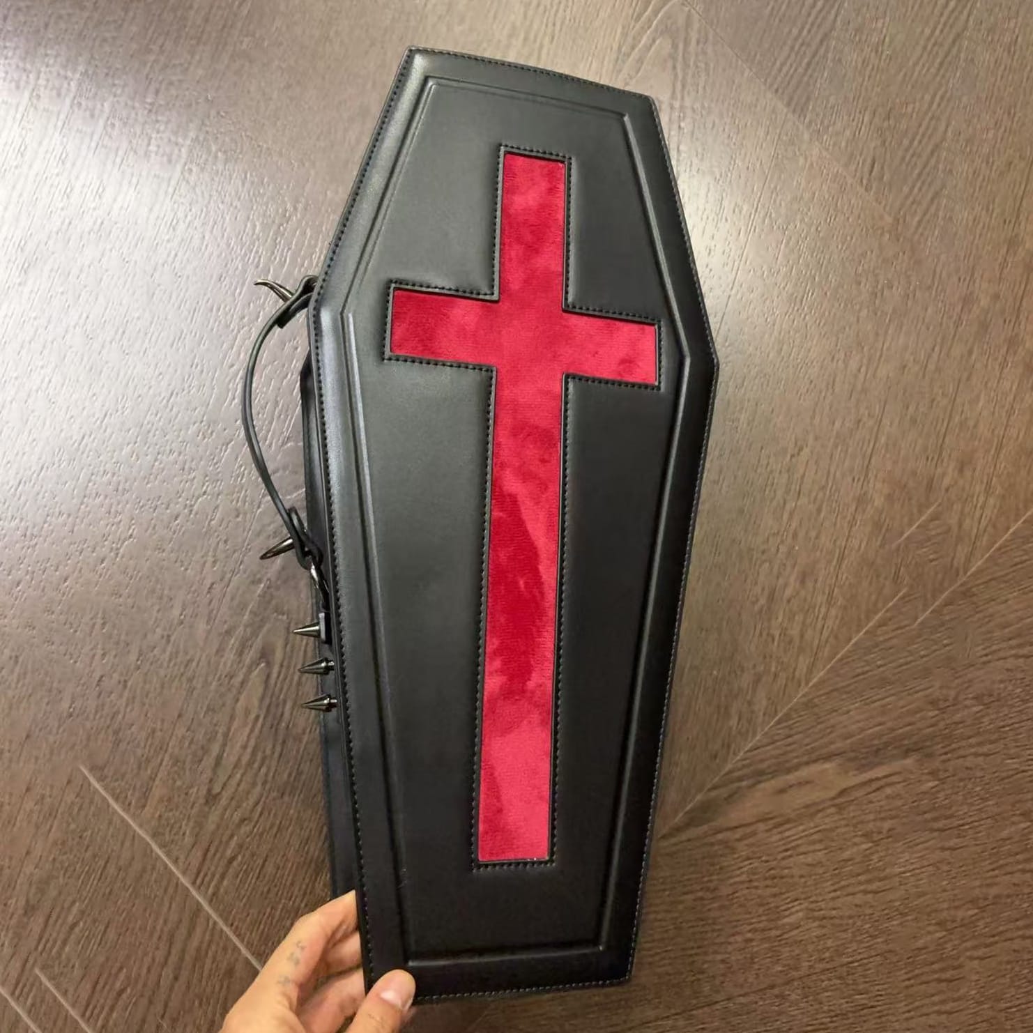 Kobine Women's Gothic Cross Bat Wing Coffin Bag Black