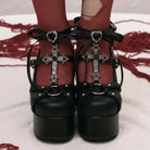 Kobine Women's Gothic Cross Buckle Strap Lace-up Platform High Heels