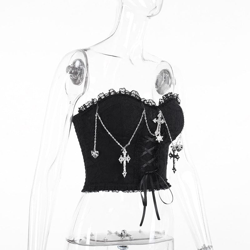 Kobine Women's Gothic Cross Chain Lace Bustier