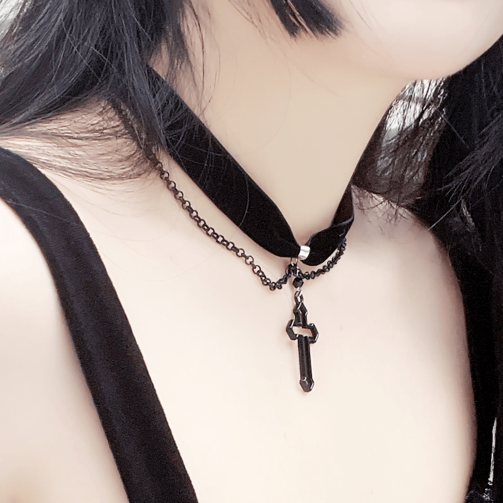 Kobine Women's Gothic Cross Layered Choker