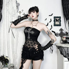 Kobine Women's Gothic Cross Rhinestone Lace Splice Tank Top