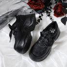 Kobine Women's Gothic Cross Stud Chain Lace-up Platform Sneakers