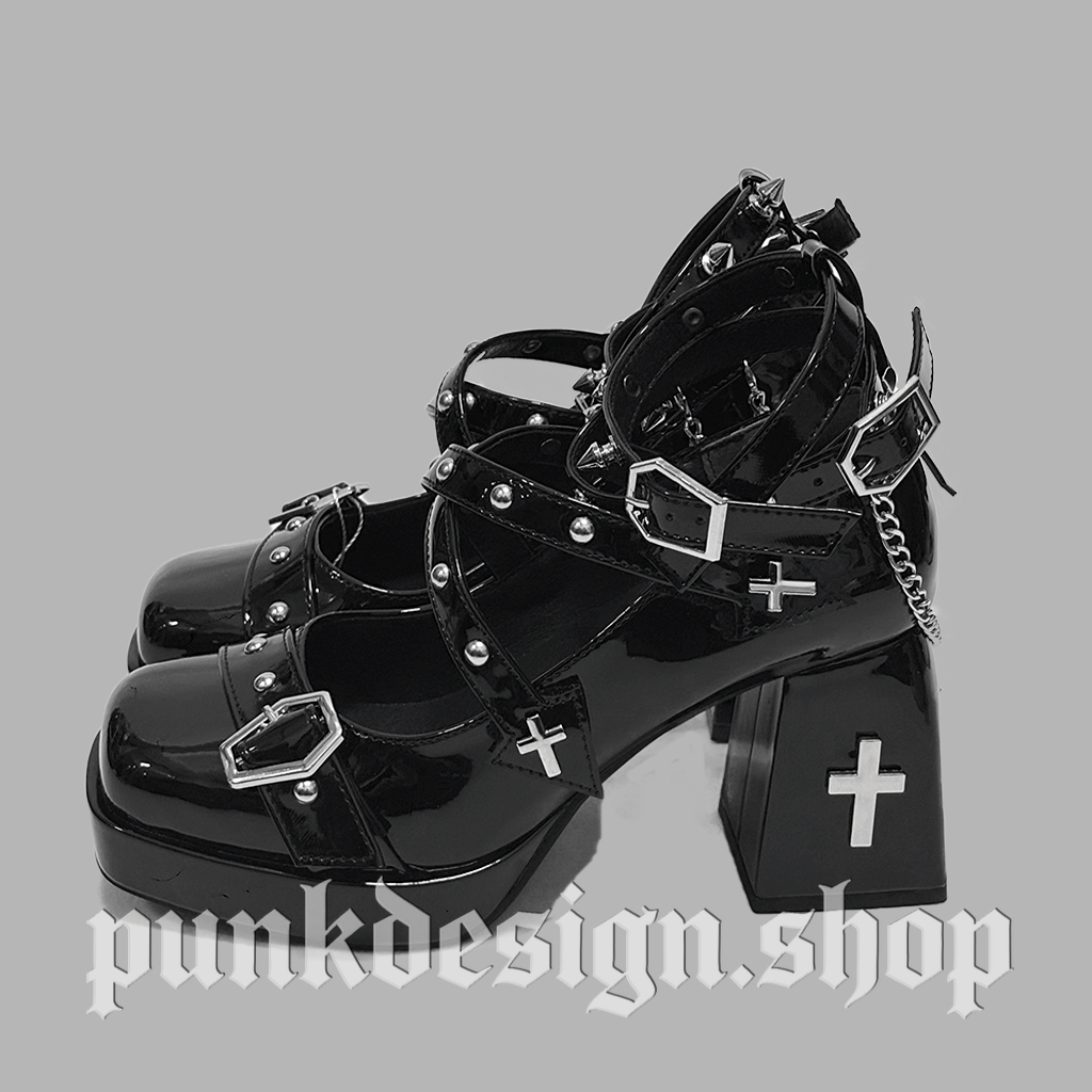 Kobine Women's Gothic Cross Studded Chained Shoes