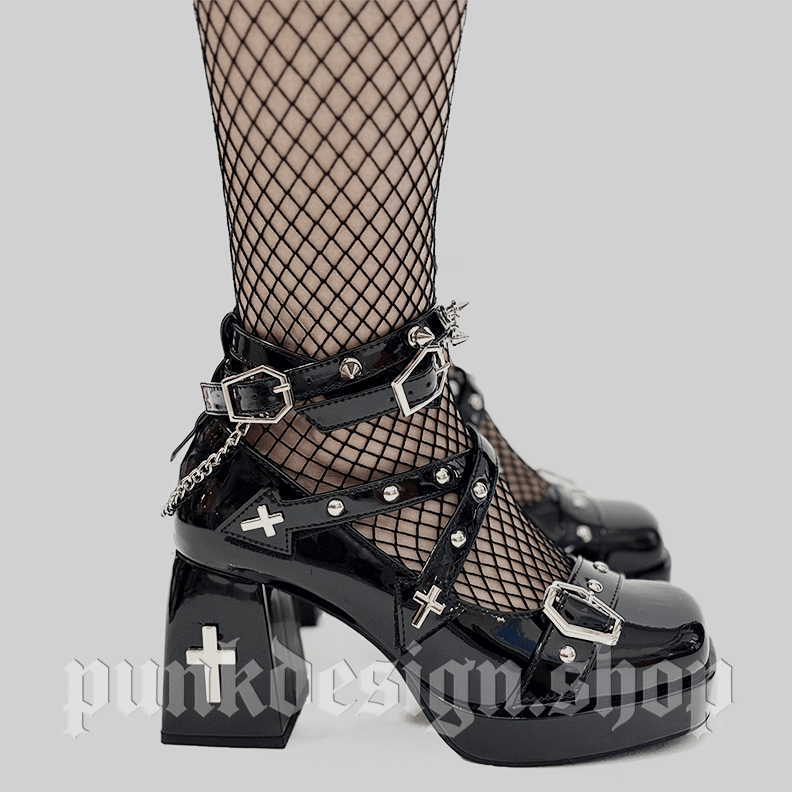 Kobine Women's Gothic Cross Studded Chained Shoes