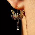 Kobine Women's Gothic Cutout Butterfly Wing Skeleton Pearl Drop Hook Earrings