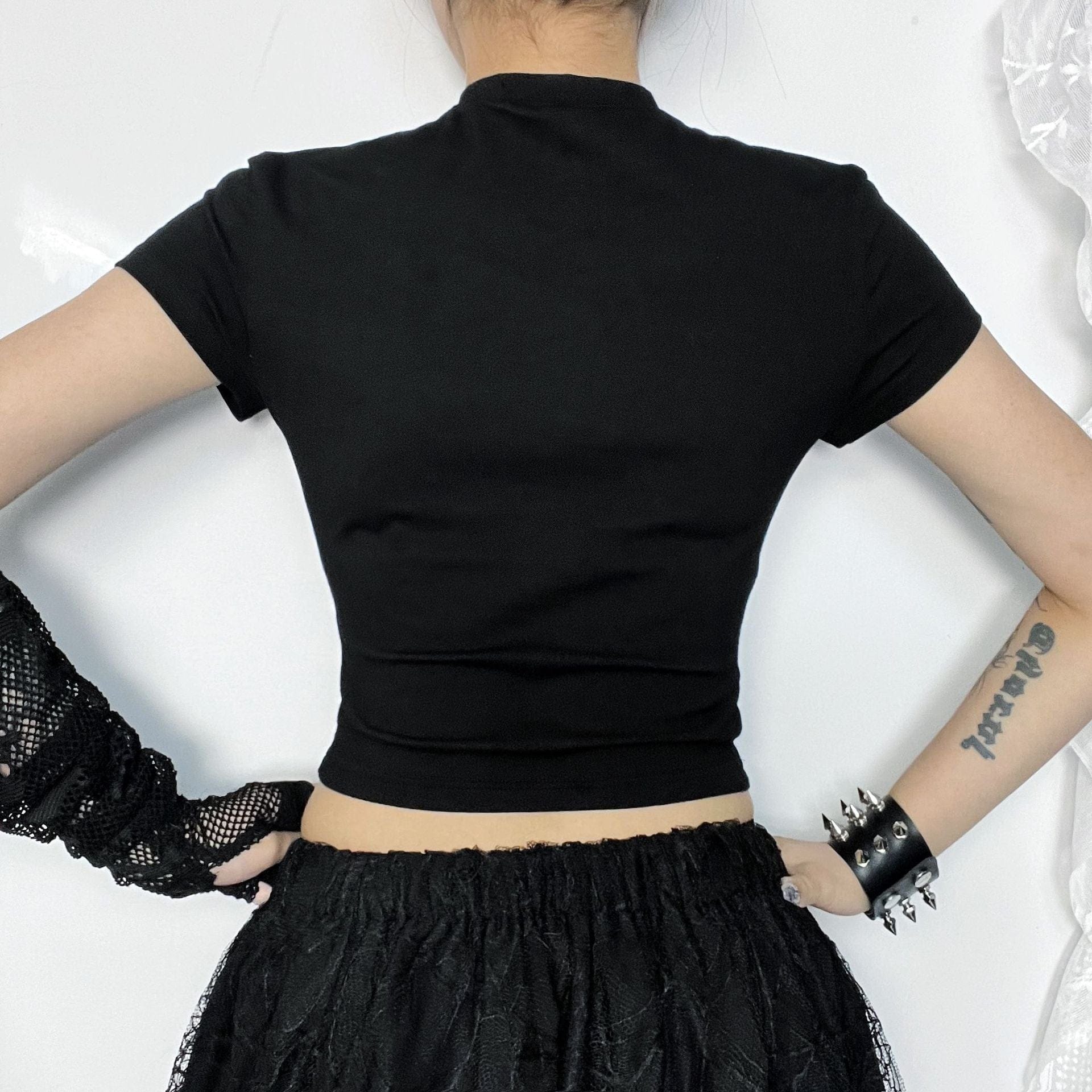 Women's Goth Cross Black Lace Crop Tops – Kawaiifashion