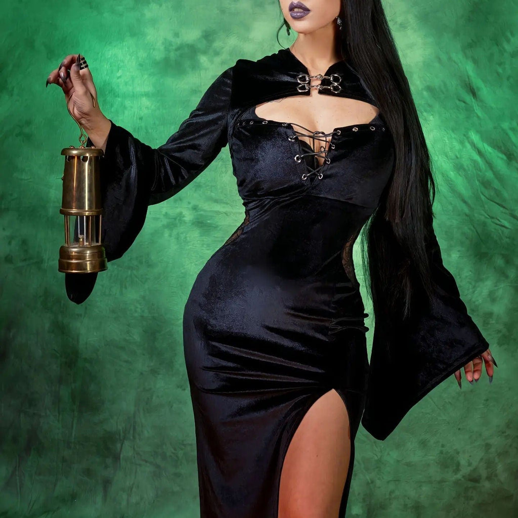 Kobine Women's Gothic Cutout Flare Sleeved Split Dress