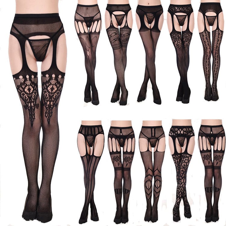 Kobine Women's Gothic Cutout Lace Pantyhose Stockings