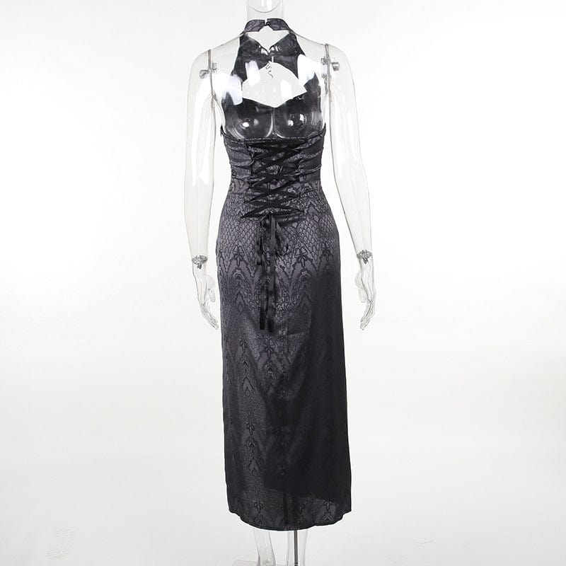 Kobine Women's Gothic Cutout Snakeskin Printed Halterneck Dress