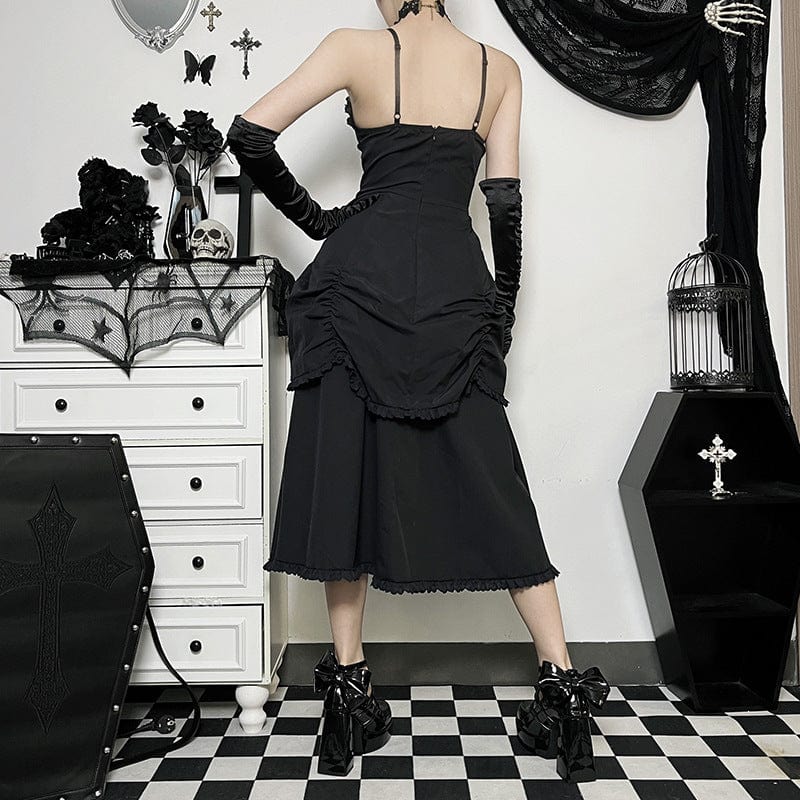 Kobine Women's Gothic Drawstring Layered Ruffled Slip Dress