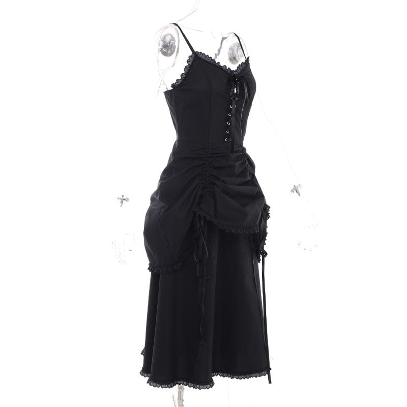 Kobine Women's Gothic Drawstring Layered Ruffled Slip Dress