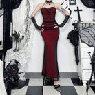 Kobine Women's Gothic Drawstring Mesh Splice Fishtail Dress