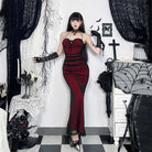 Kobine Women's Gothic Drawstring Mesh Splice Fishtail Dress