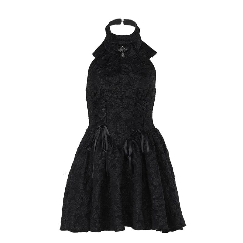 Kobine Women's Gothic Embossed Ruffled Halterneck Gown Dress