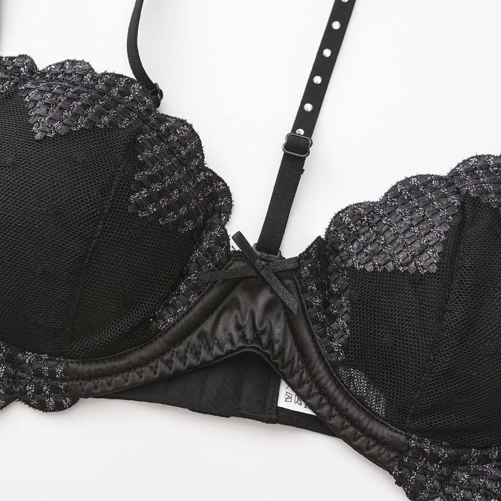 Kobine Women's Gothic Embroidered Heart Mesh Lingerie Set