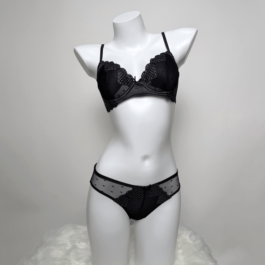 Kobine Women's Gothic Embroidered Heart Mesh Lingerie Set