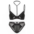 Kobine Women's Gothic Embroidered Heart Mesh Lingerie Set