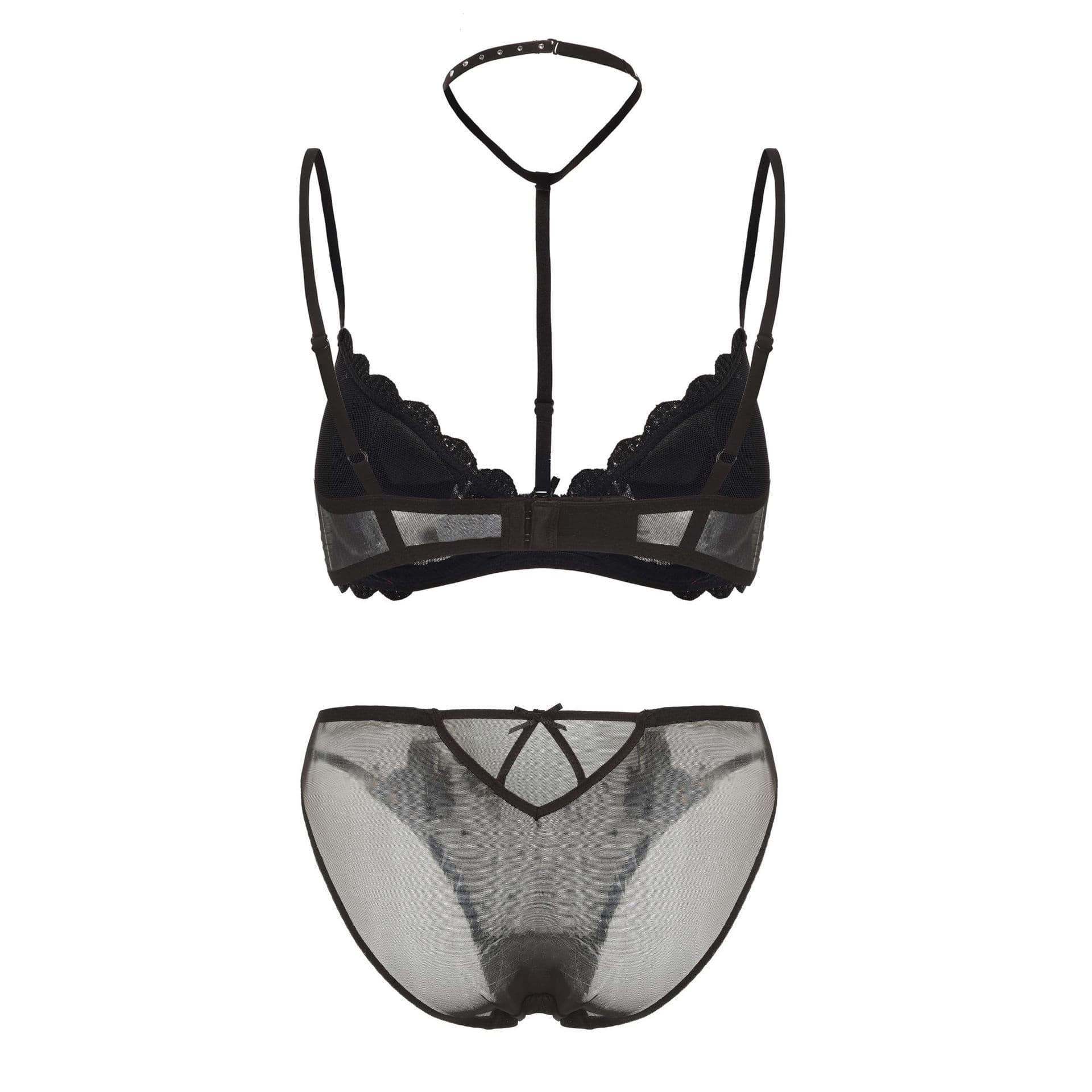 Kobine Women's Gothic Embroidered Heart Mesh Lingerie Set