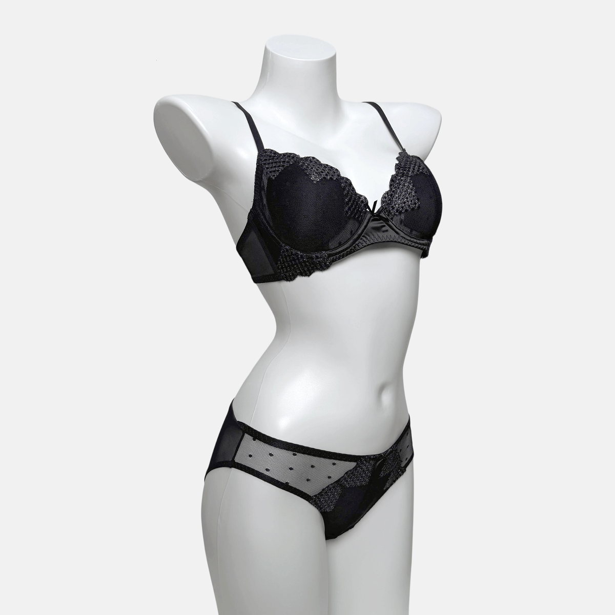Kobine Women's Gothic Embroidered Heart Mesh Lingerie Set