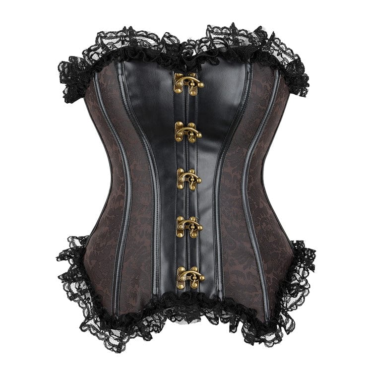 Corsetto sopra il seno in pizzo con giunture in similpelle gotica da donna Kobine