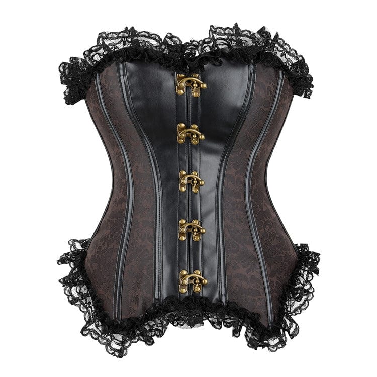 Kobine Women's Gothic Faux Leather Splice Lace Overbust Corset