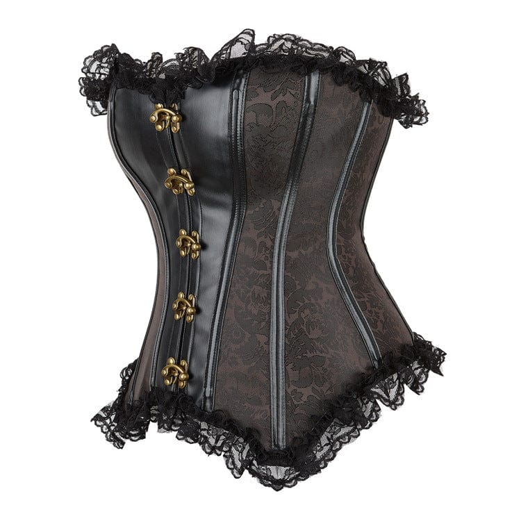 Kobine Women's Gothic Faux Leather Splice Lace Overbust Corset