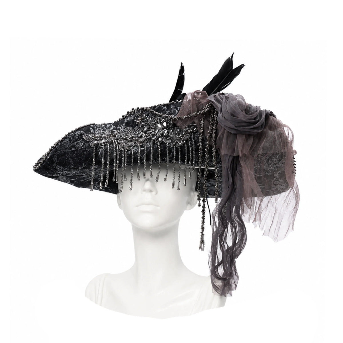 Kobine Women's Gothic Feather Beaded Fringe Hat