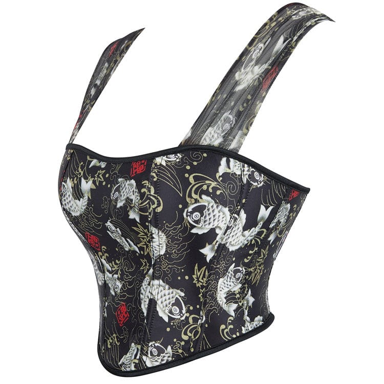 Kobine Women's Gothic Fish Pattern Steel Boned Overbust Corset