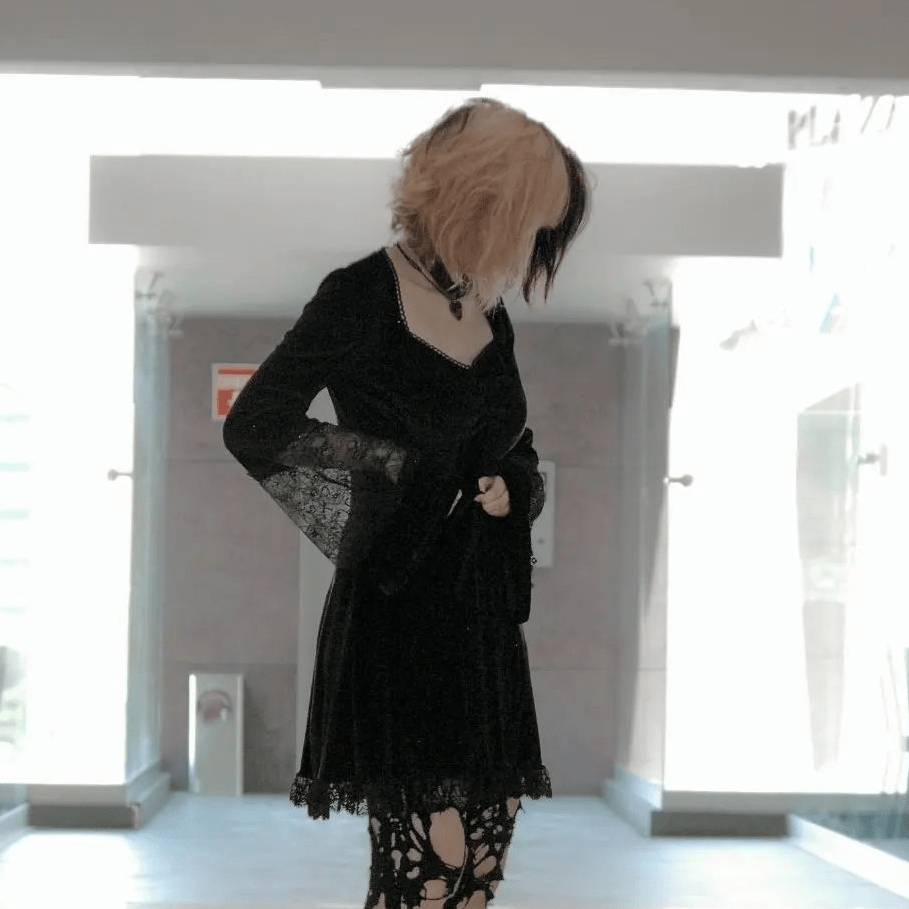 Kobine Women's Gothic Flare Sleeved Lace Splice Velvet Dress
