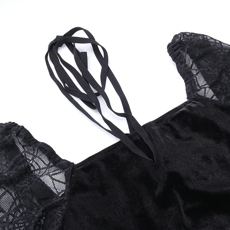Kobine Women's Gothic Flared Sleevd Velvet Bodysuit