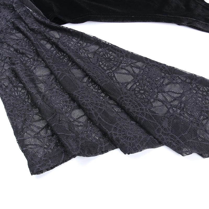 Kobine Women's Gothic Flared Sleevd Velvet Bodysuit