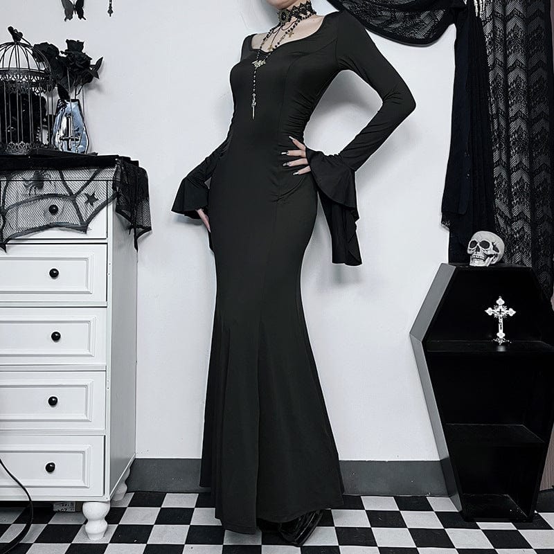 Kobine Women's Gothic Flared Sleeved Ruched Dress