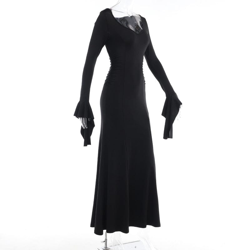 Kobine Women's Gothic Flared Sleeved Ruched Dress