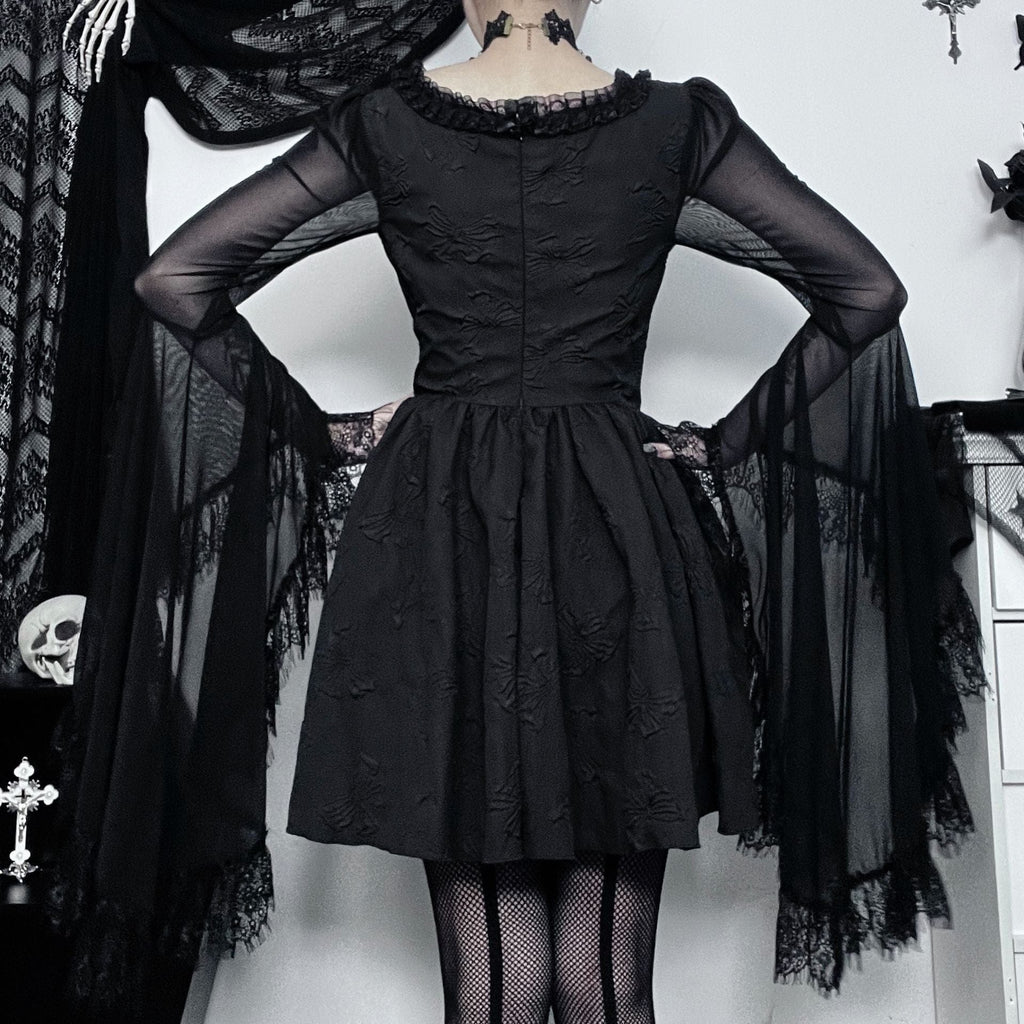 Kobine Women's Gothic Flared Sleeved Ruffled Dress