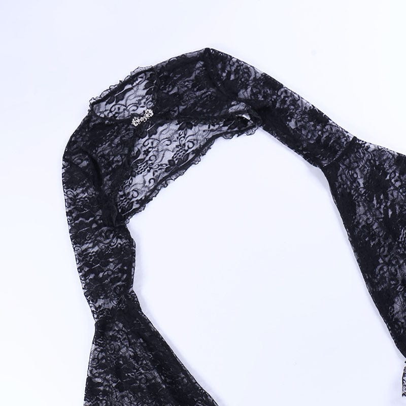 Kobine Women's Gothic Flared Sleeved Ruffled Lace Cape