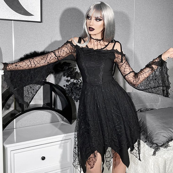 Women's Gothic Spider Web Mesh Splice Dress – Punk Design