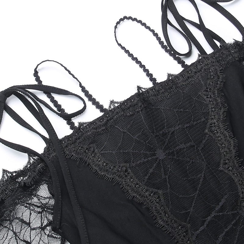 Kobine Women's Gothic Flared Sleeved Spider Web Lace Dress
