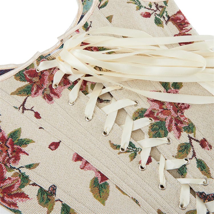 Kobine Women's Gothic Floral & Butterfly Jacquard Lace-up Overbust Corset