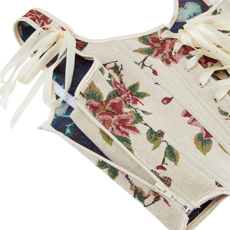 Kobine Women's Gothic Floral & Butterfly Jacquard Lace-up Overbust Corset