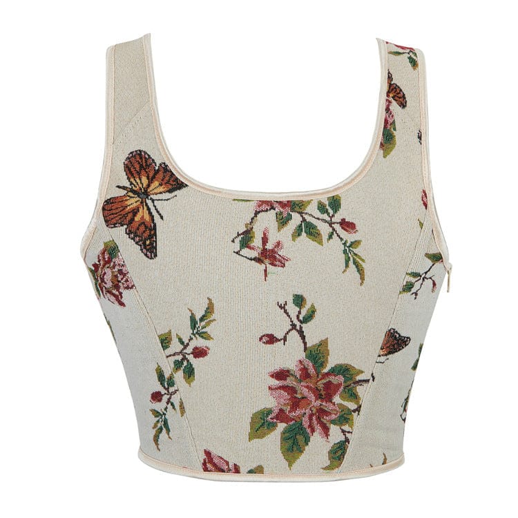 Kobine Women's Gothic Floral & Butterfly Jacquard Lace-up Overbust Corset