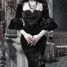 Kobine Women's Gothic Floral Chain Flare Sleeve Mermaid Maxi Dress
