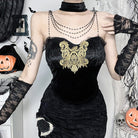 Kobine Damen-Tanktop aus Samt mit Gothic-Blumenstickerei und Kette