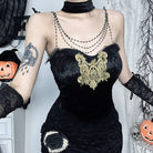 Kobine Damen-Tanktop aus Samt mit Gothic-Blumenstickerei und Kette