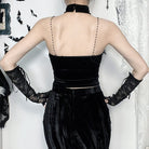 Kobine Damen-Tanktop aus Samt mit Gothic-Blumenstickerei und Kette