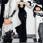 Kobine Damen-Tanktop aus Samt mit Gothic-Blumenstickerei und Kette